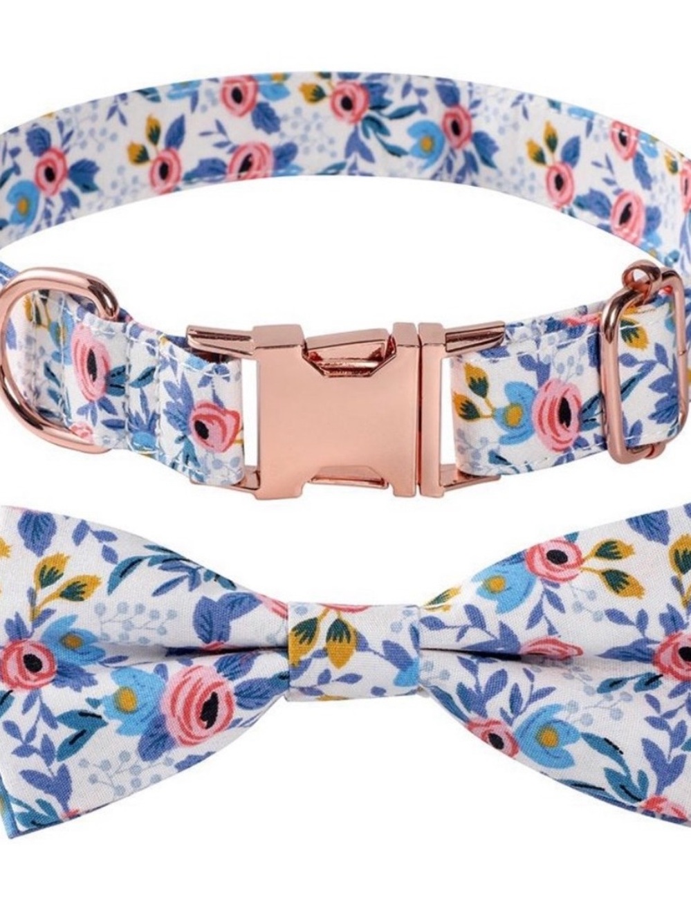 Unique Style Paws Floral Rose Gold Buckle Dog Collar - Blue & Pink